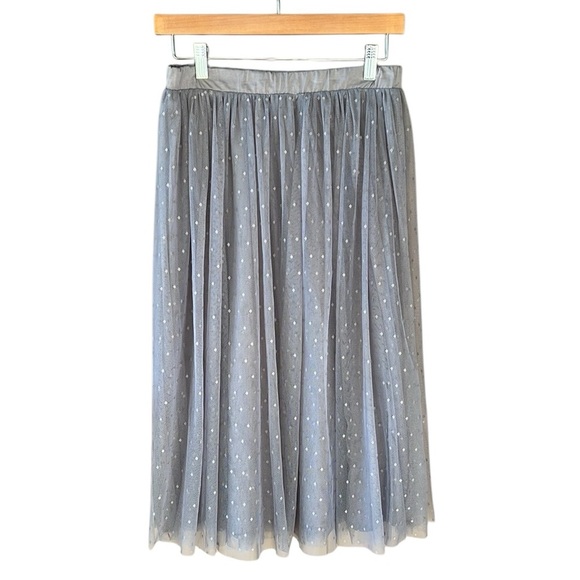 Garnet Hill Sz S Gray Tulle Polkadot Midi Skirt Balletcore Whimsical